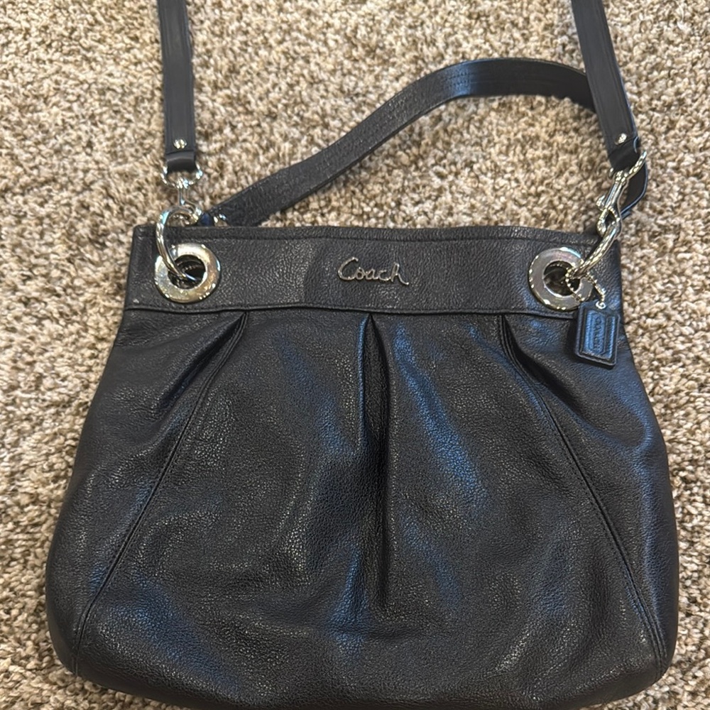 Coach Black Leather Hobo Shoulder Bag with Silver Hardware